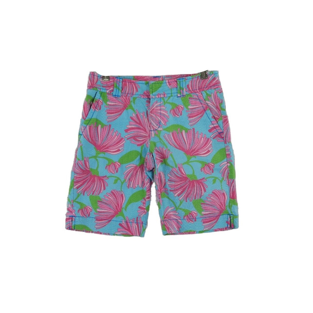 Lilly Pulitzer Floral Shorts Women's Size 0 Tropical Preppy Bermuda Pink Blue